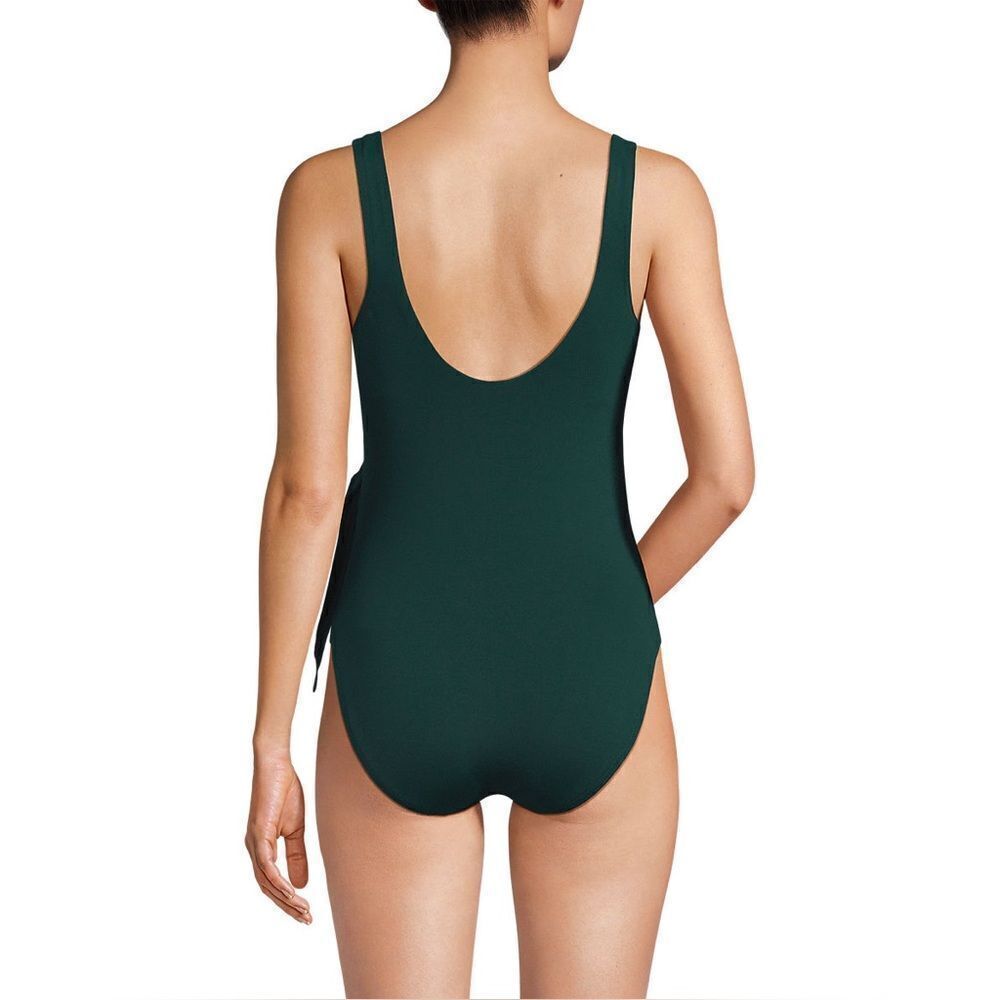 Land's End plus size side tie wrap one piece V-neck swimsuit balsam soft cup 16 - Picture 3 of 7